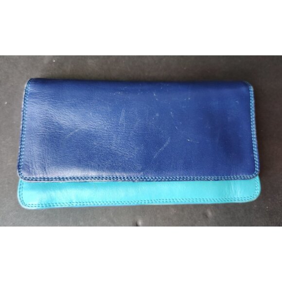 Mywalit Multi-Shade Blue Leather Wallet, NO Pen, Snap, Zip Close - Picture 4 of 6
